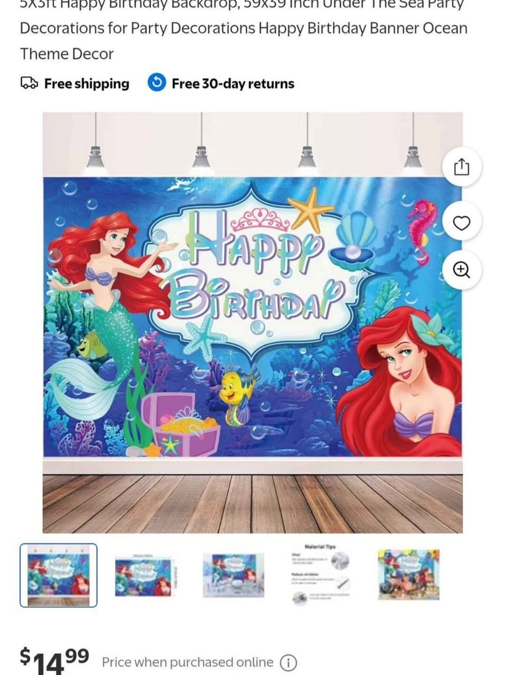 Under the Sea Birthday Backdrop - Blue Mermaid Party Decoration